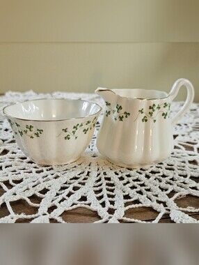 ROYAL TARA Fine Bone China Shamrock Creamer & Open Sugar Bowl 